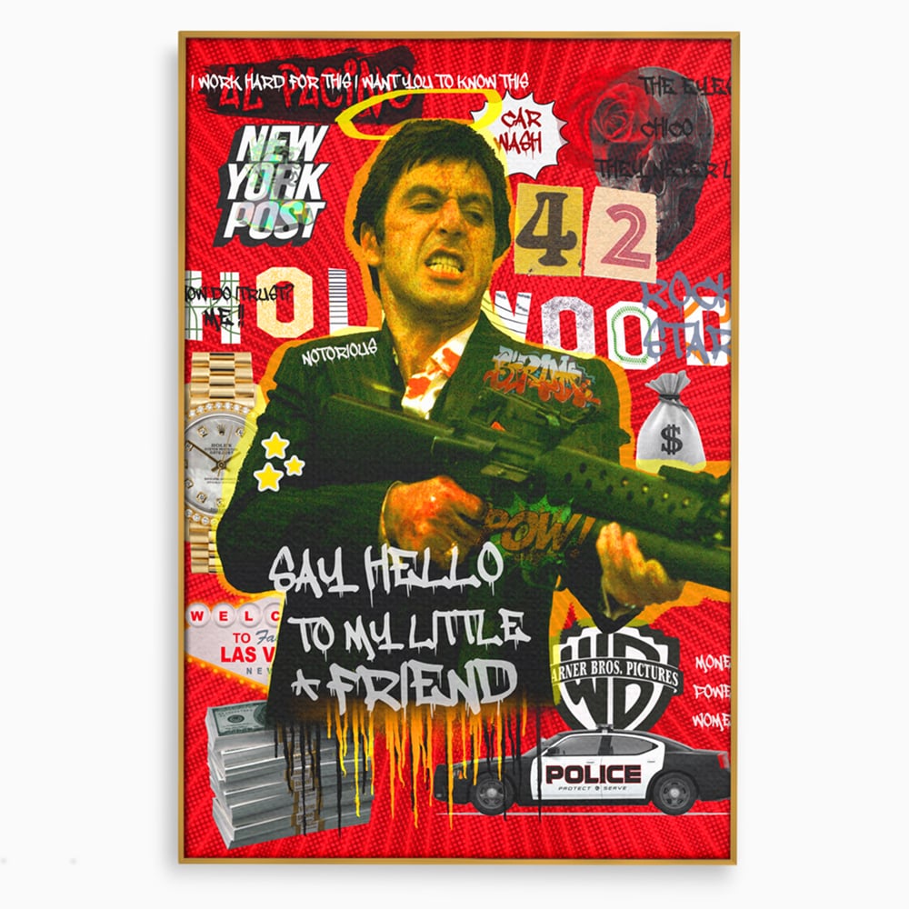 Tablou canvas cu tablou canvas cu portretul lui alfredo pacino, in rama de aluminiu auriu